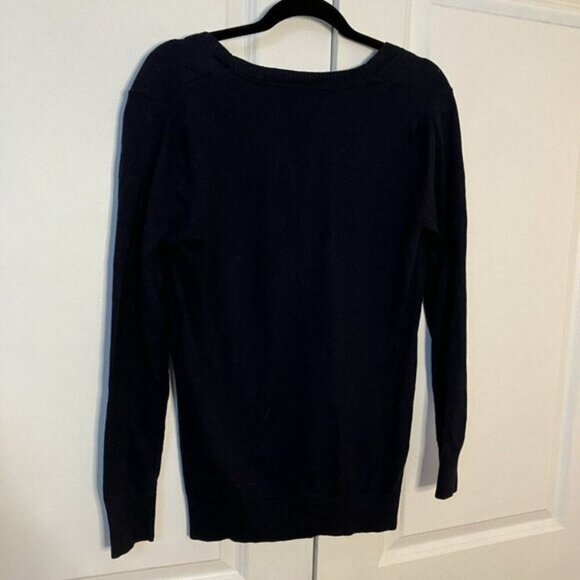 L.L. Bean Cardigan Womens Small Navy Blue Cotton Cashmere V-neck Grandpa Neutral - Picture 6 of 6